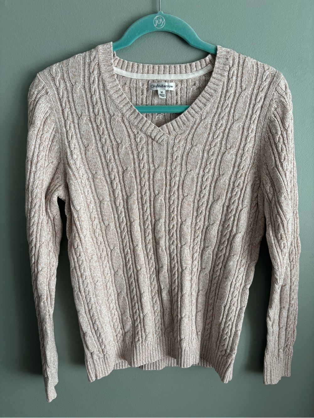 Croft & Barrow Cream Cable-Knit V-Neck Sweater - Women's Size M